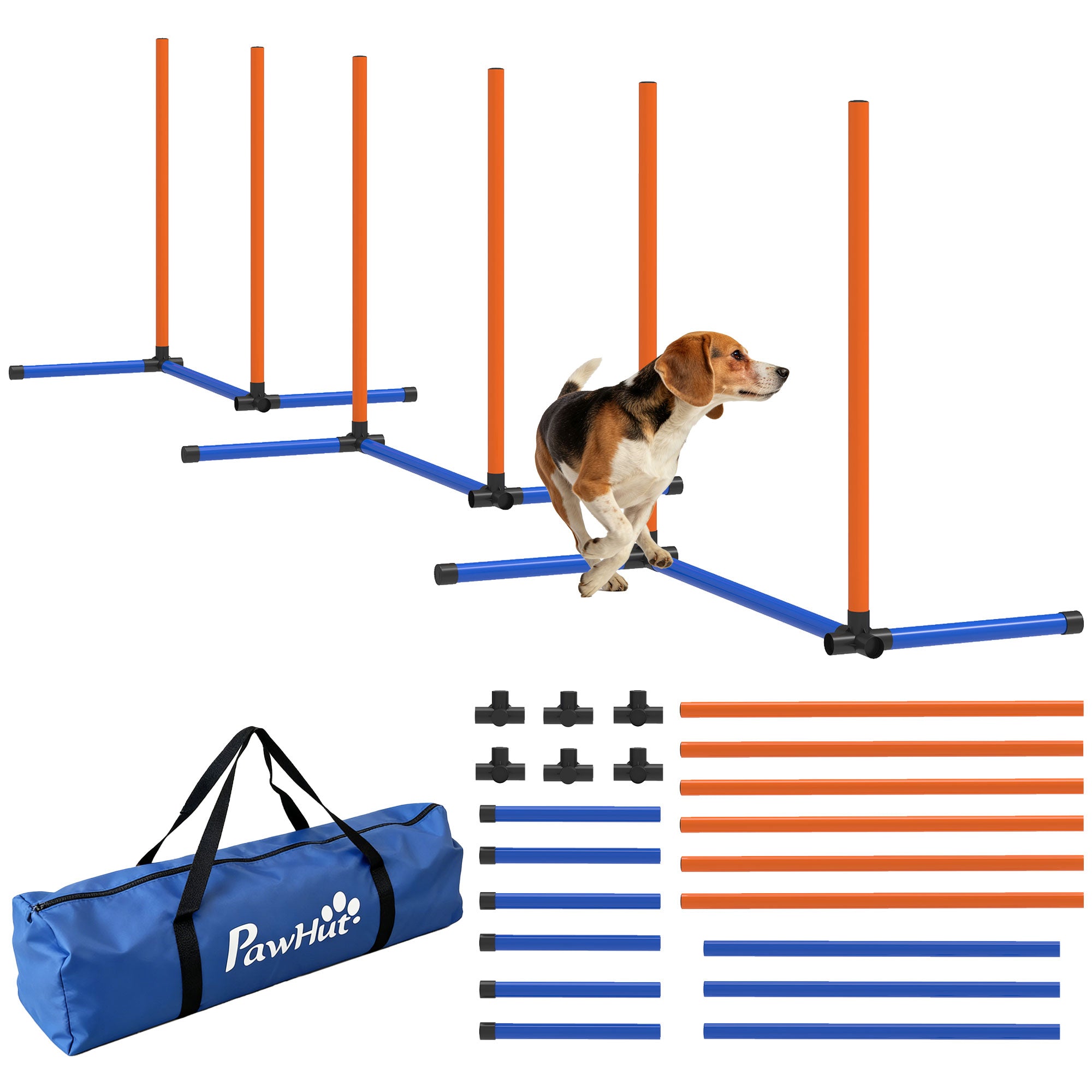 3-Piece Dog Agility Set with Weave Poles, Ground Stakes & Carry Bag — Portable Indoor/Outdoor Training Kit, Orange