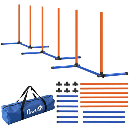 3-Piece Dog Agility Set with Weave Poles, Ground Stakes & Carry Bag — Portable Indoor/Outdoor Training Kit, Orange