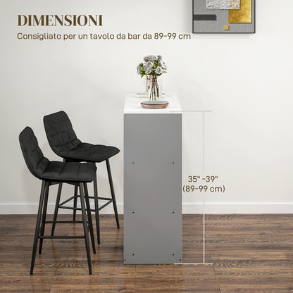 Set of 2 Nordic Style High Stools with Backrest and Footrest, Velvet Effect Fabric and Metal Stools, 45x47x84 cm, Black