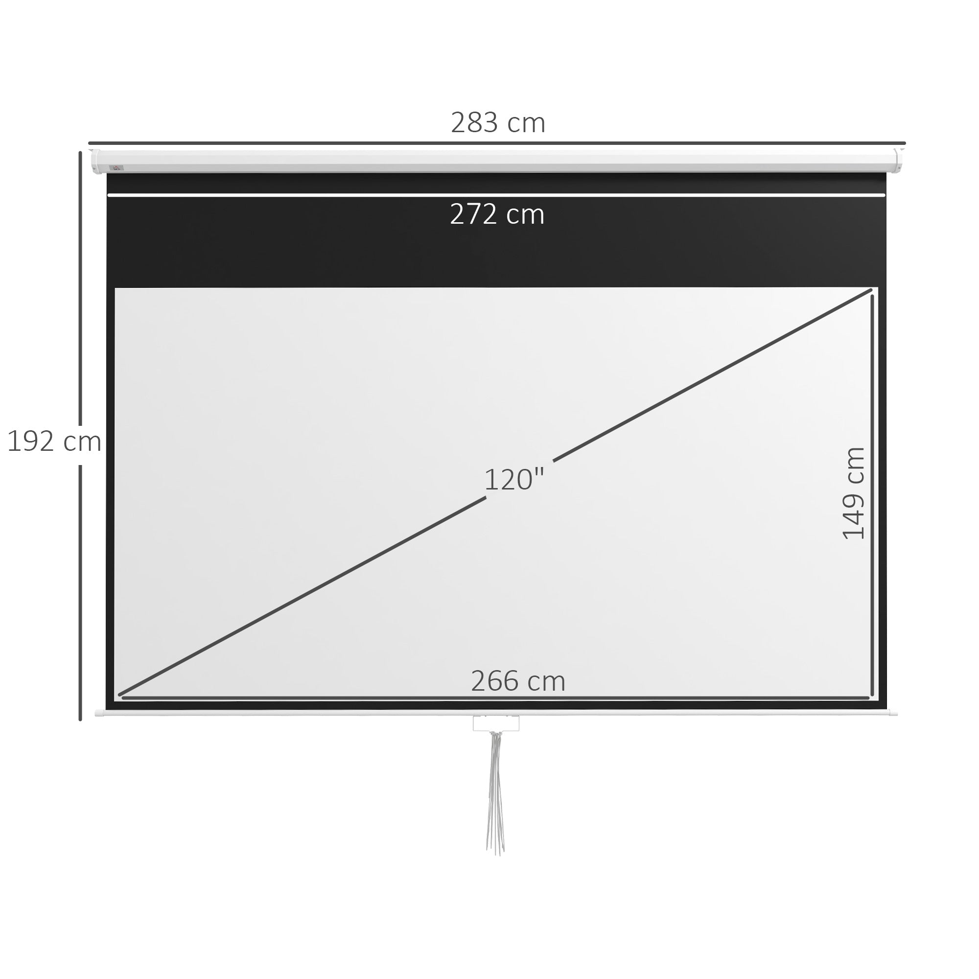 120-inch Projection Screen, Projector Screen, for Home Cinema, 16:9 4K HD, Wall or Ceiling Mount, 283 x 8 x 192 cm, White