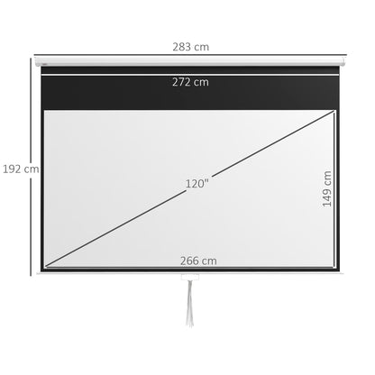 120-inch Projection Screen, Projector Screen, for Home Cinema, 16:9 4K HD, Wall or Ceiling Mount, 283 x 8 x 192 cm, White