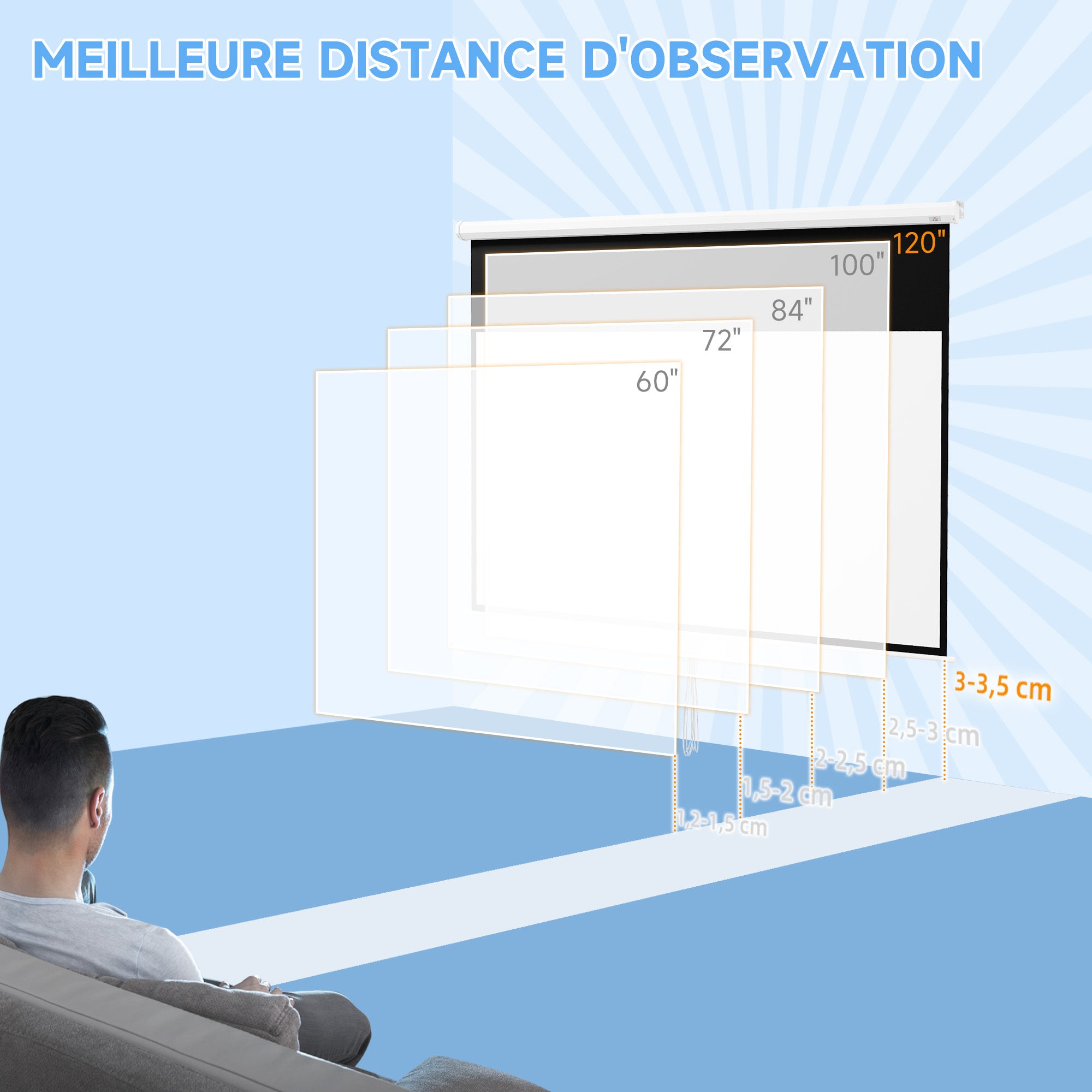 120-inch Projection Screen, Projector Screen, for Home Cinema, 16:9 4K HD, Wall or Ceiling Mount, 283 x 8 x 192 cm, White