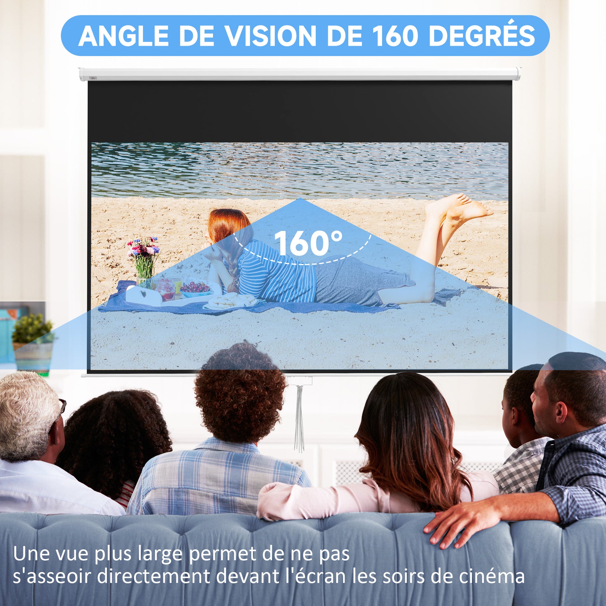 120-inch Projection Screen, Projector Screen, for Home Cinema, 16:9 4K HD, Wall or Ceiling Mount, 283 x 8 x 192 cm, White
