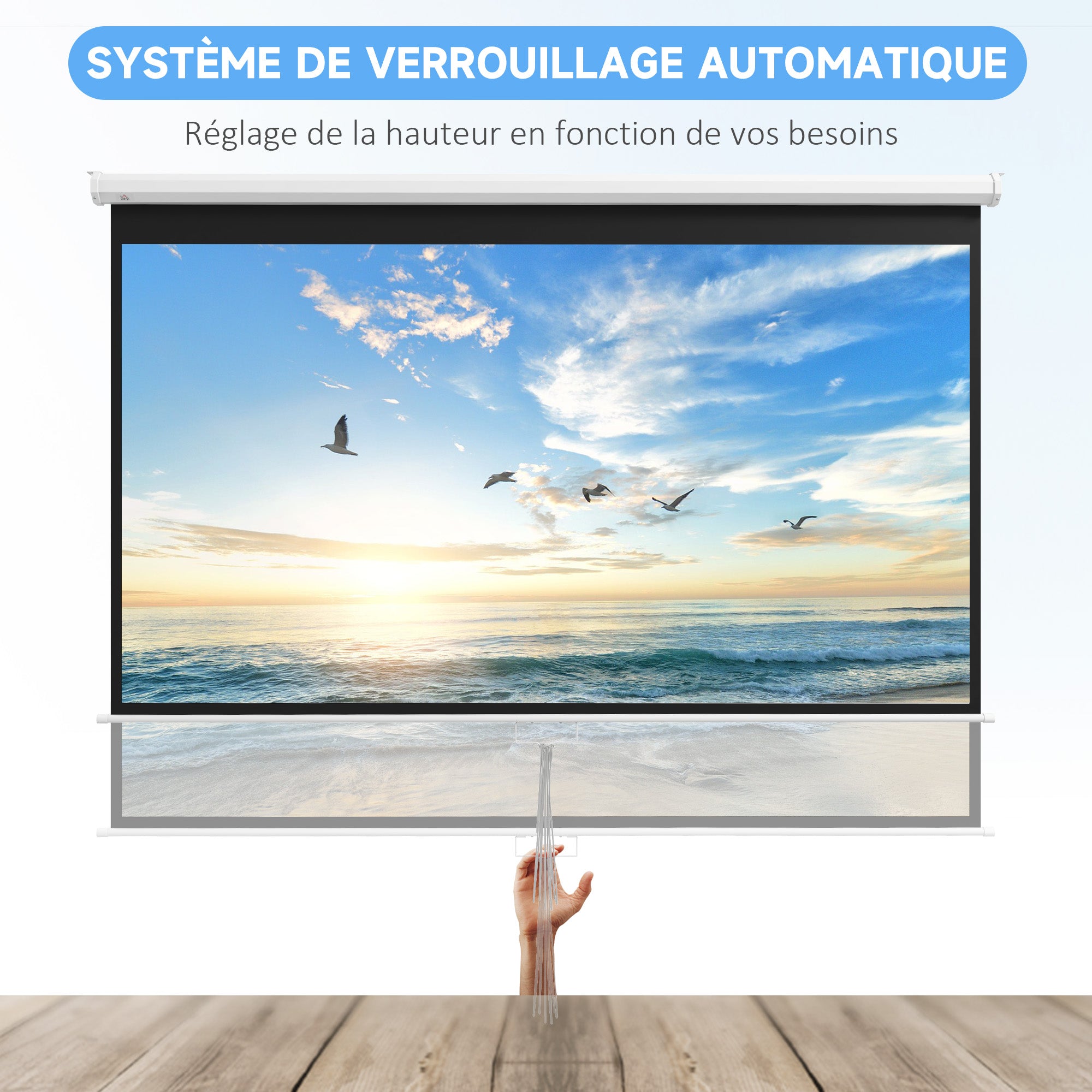 120-inch Projection Screen, Projector Screen, for Home Cinema, 16:9 4K HD, Wall or Ceiling Mount, 283 x 8 x 192 cm, White