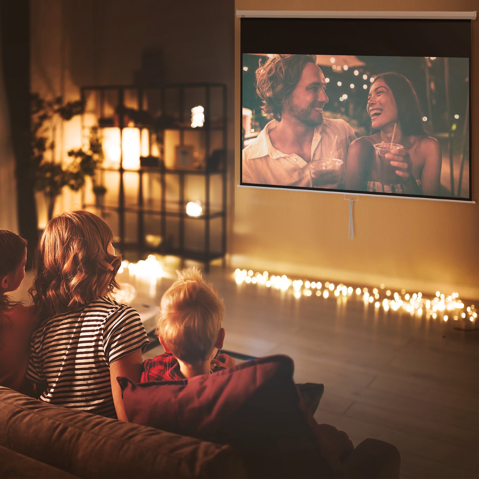 120-inch Projection Screen, Projector Screen, for Home Cinema, 16:9 4K HD, Wall or Ceiling Mount, 283 x 8 x 192 cm, White