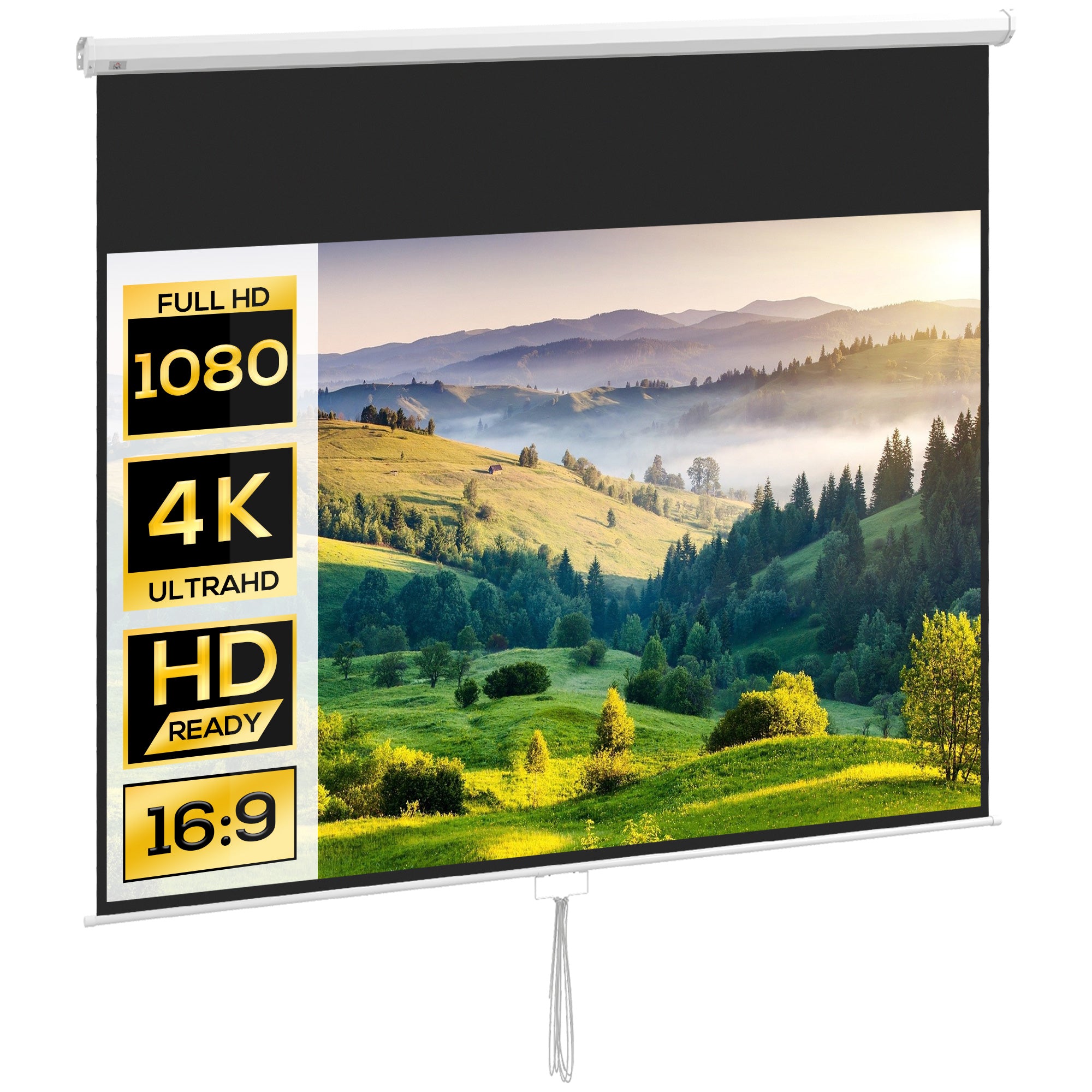 120-inch Projection Screen, Projector Screen, for Home Cinema, 16:9 4K HD, Wall or Ceiling Mount, 283 x 8 x 192 cm, White