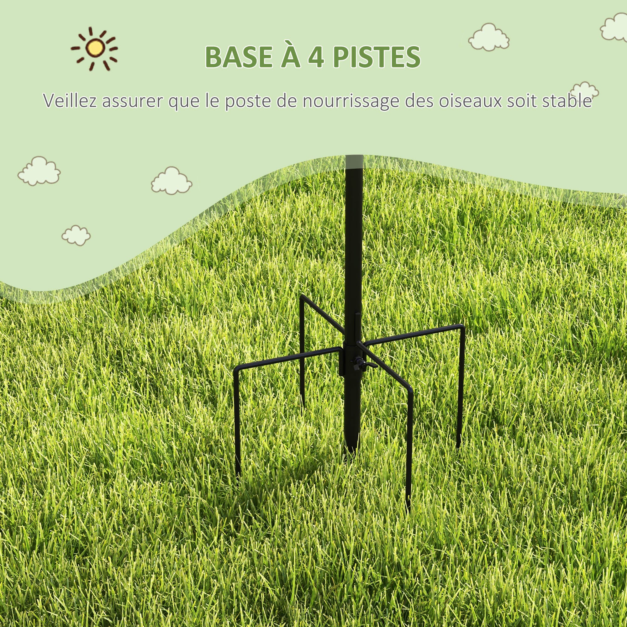 Bird Feeding Station Stand with 6 Hooks 4 Hanging Feeders for Peanuts Seeds Fat Balls Black