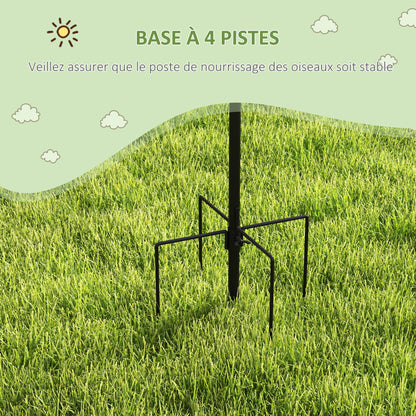 Bird Feeding Station Stand with 6 Hooks 4 Hanging Feeders for Peanuts Seeds Fat Balls Black