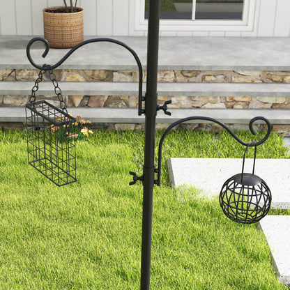 Bird Feeding Station Stand with 6 Hooks 4 Hanging Feeders for Peanuts Seeds Fat Balls Black