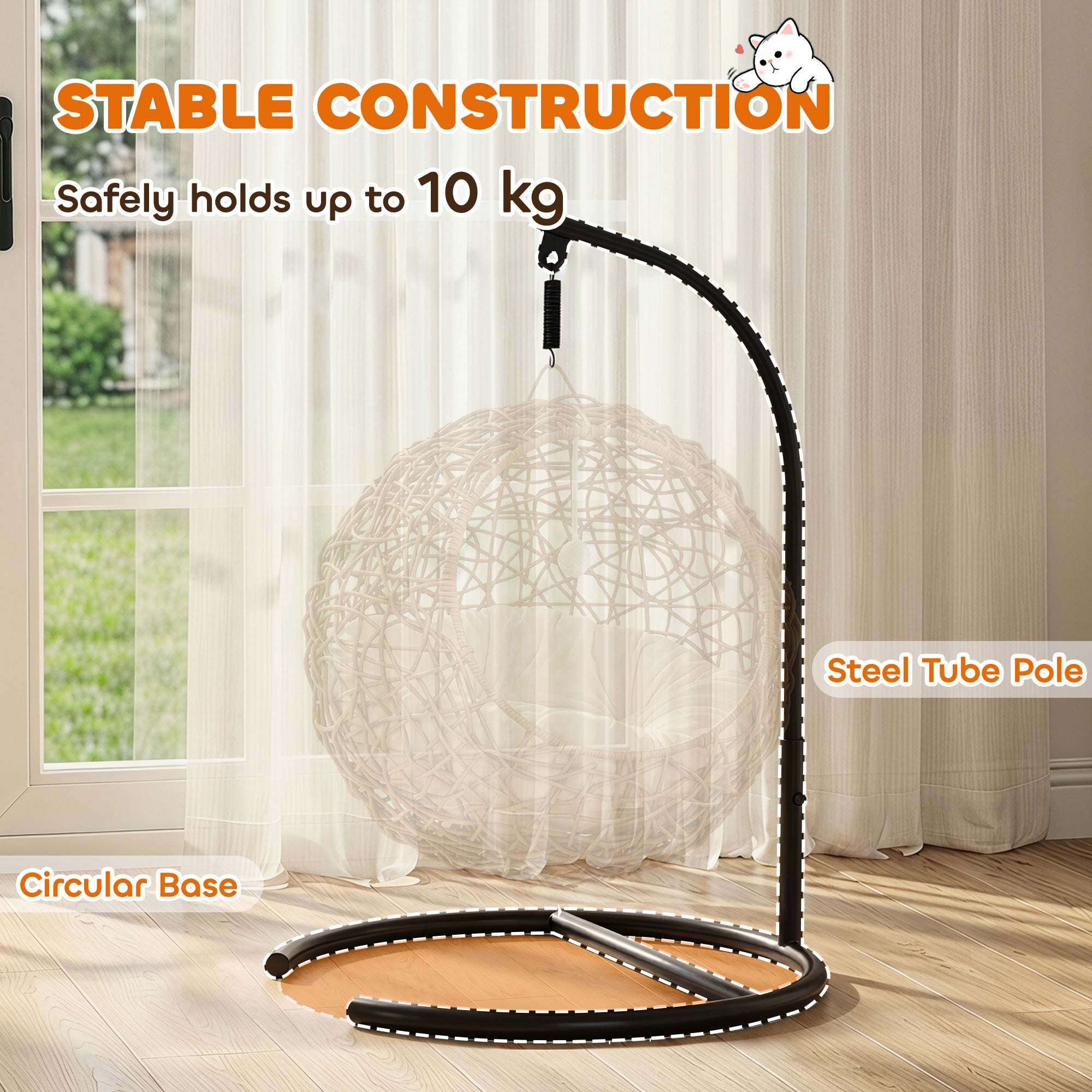 Woven Cat Bed — Elevated Rattan Cat House with Washable Cushion & Toy Ball, Indoor Hideout, 17.7 x 16.1 x 29.5 in (45 x 41 x 75 cm), Light Brown