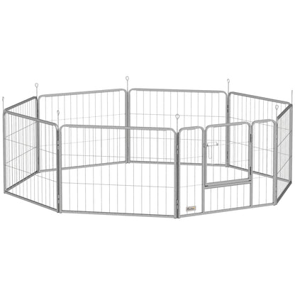 Puppy Playpen 8-Piece Puppy Playpen with 8 Grid Panels Door Ground Spikes Flexible Protective Tarp Playpen 60 cm High Dog Playpen Enclosure For Dogs Cats Puppy Playpen for Outdoors