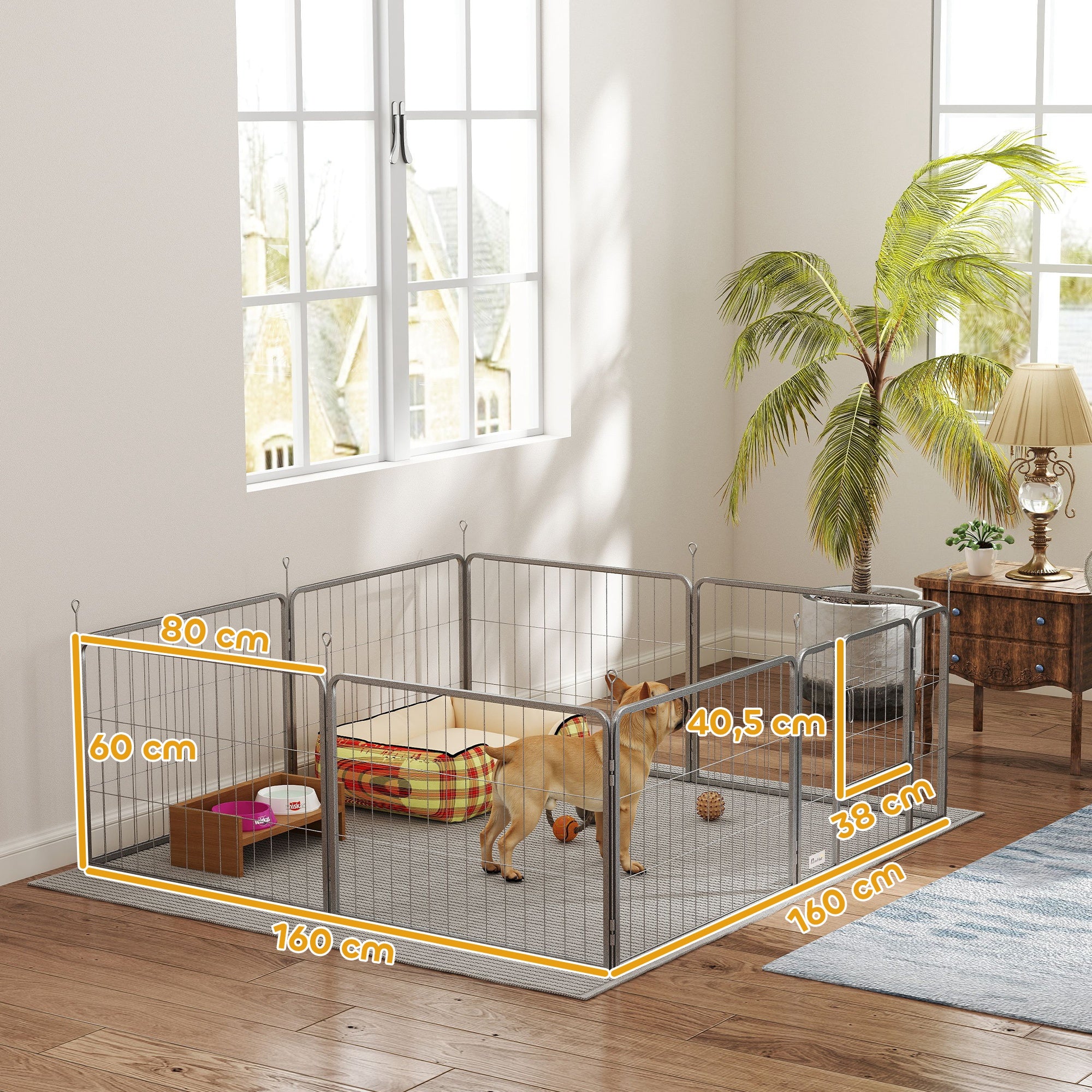 Puppy Playpen 8-Piece Puppy Playpen with 8 Grid Panels Door Ground Spikes Flexible Protective Tarp Playpen 60 cm High Dog Playpen Enclosure For Dogs Cats Puppy Playpen for Outdoors