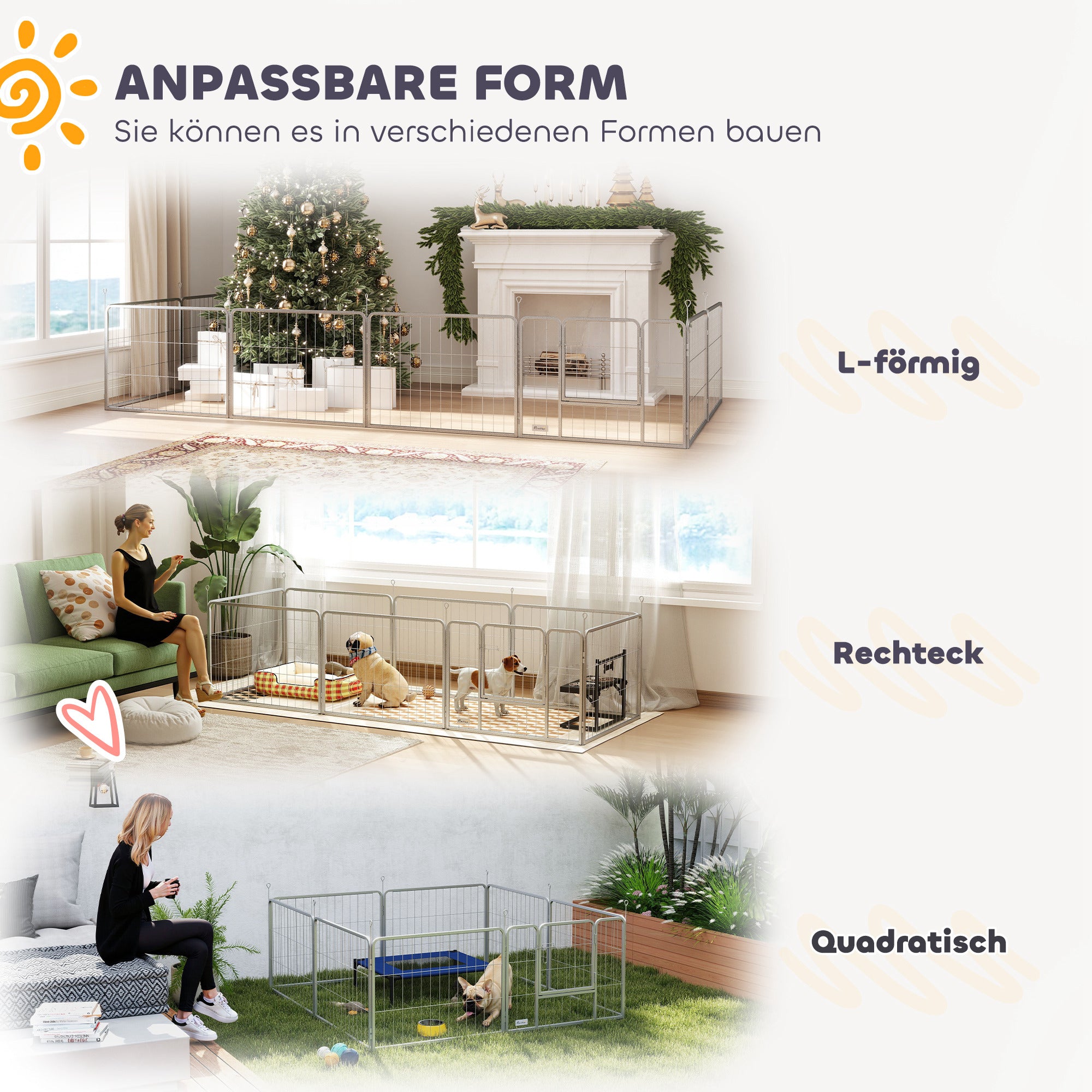 Puppy Playpen 8-Piece Puppy Playpen with 8 Grid Panels Door Ground Spikes Flexible Protective Tarp Playpen 60 cm High Dog Playpen Enclosure For Dogs Cats Puppy Playpen for Outdoors