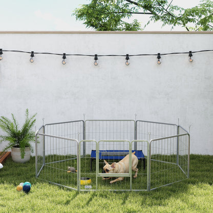 Puppy Playpen 8-Piece Puppy Playpen with 8 Grid Panels Door Ground Spikes Flexible Protective Tarp Playpen 60 cm High Dog Playpen Enclosure For Dogs Cats Puppy Playpen for Outdoors