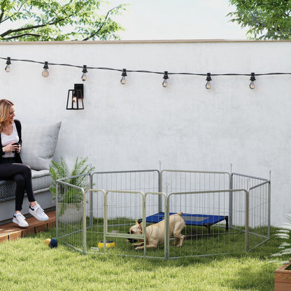 Puppy Playpen 8-Piece Puppy Playpen with 8 Grid Panels Door Ground Spikes Flexible Protective Tarp Playpen 60 cm High Dog Playpen Enclosure For Dogs Cats Puppy Playpen for Outdoors