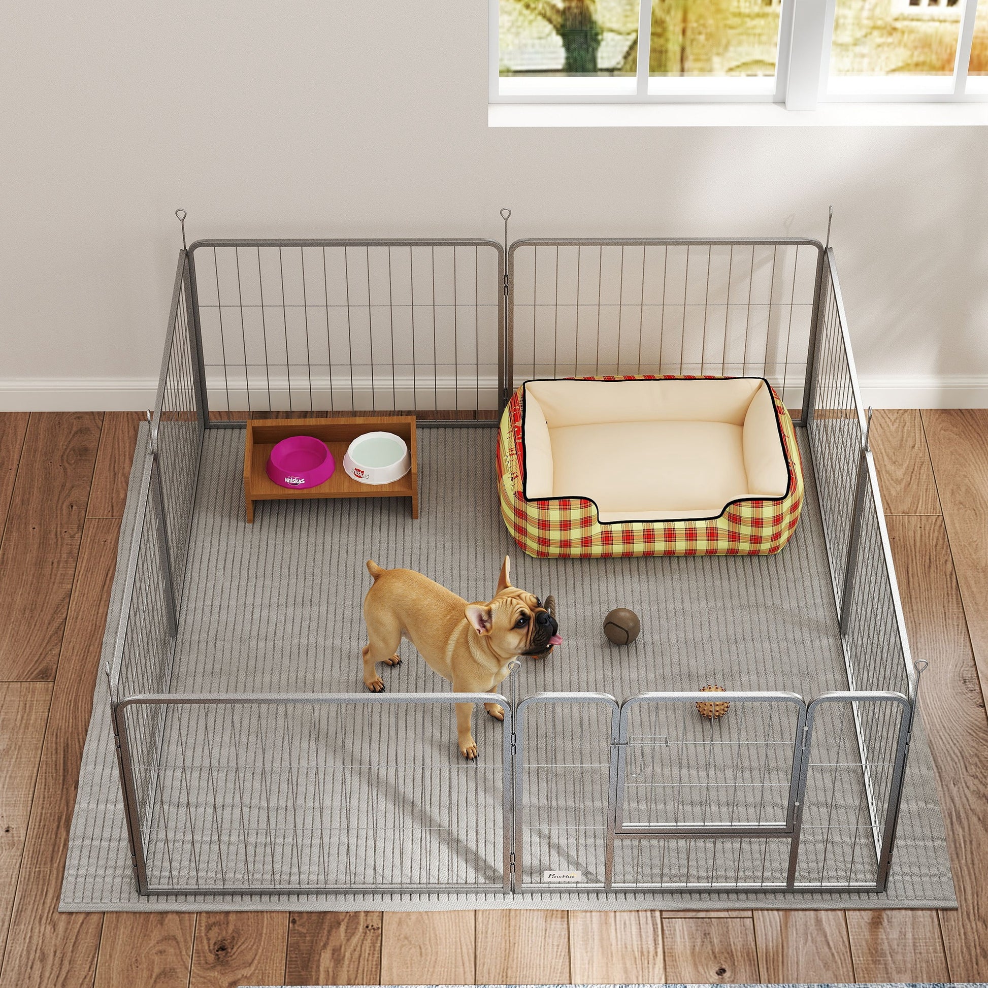 Puppy Playpen 8-Piece Puppy Playpen with 8 Grid Panels Door Ground Spikes Flexible Protective Tarp Playpen 60 cm High Dog Playpen Enclosure For Dogs Cats Puppy Playpen for Outdoors