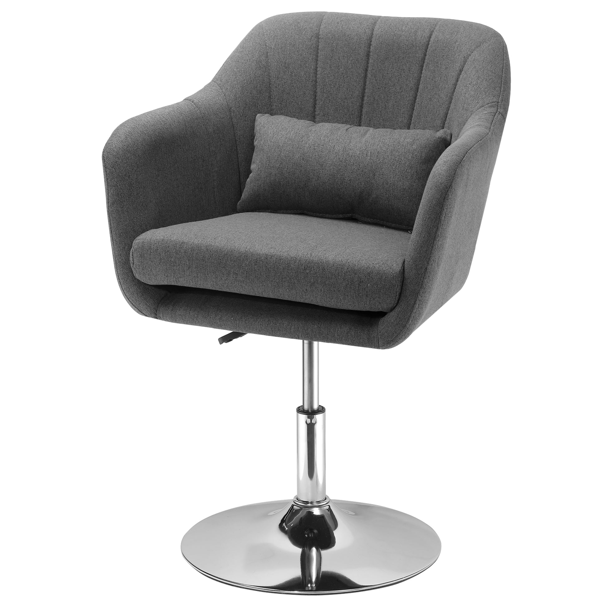 Chair Lounge Chair with Armrest, Lumbar Pillow, Upholstered Recliner with Metal Frame, Linen Look, Height Adjustable Swivel Chair for Bedroom, Living Room, Dark Gray