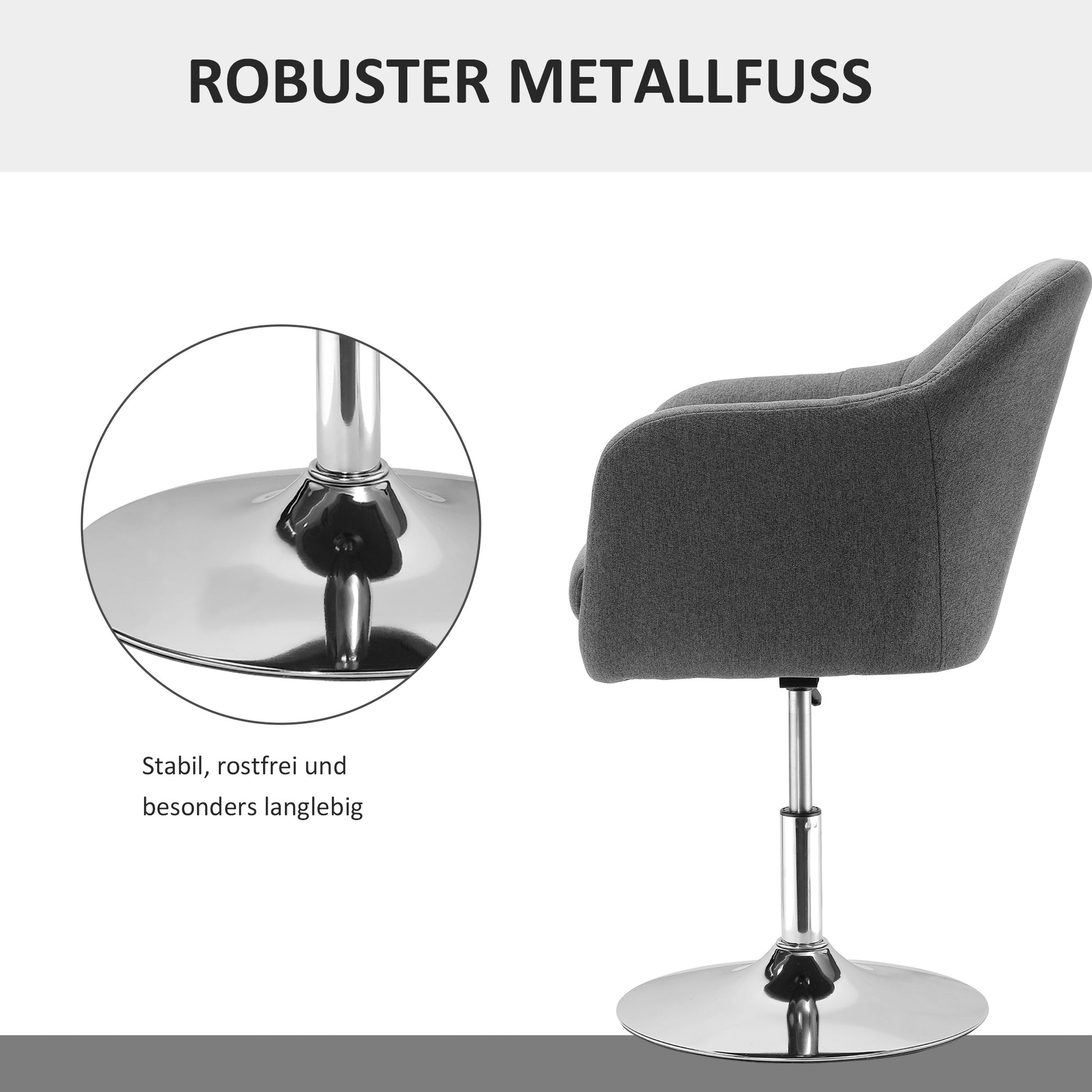 Chair Lounge Chair with Armrest, Lumbar Pillow, Upholstered Recliner with Metal Frame, Linen Look, Height Adjustable Swivel Chair for Bedroom, Living Room, Dark Gray