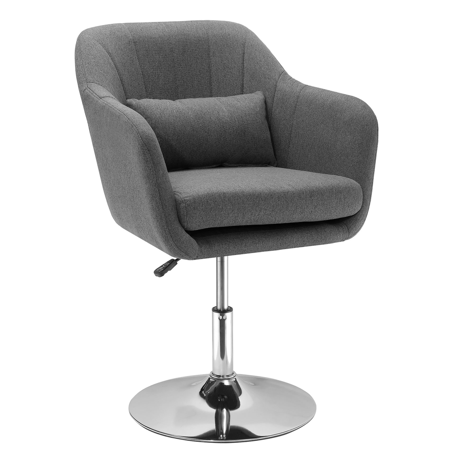 Chair Lounge Chair with Armrest, Lumbar Pillow, Upholstered Recliner with Metal Frame, Linen Look, Height Adjustable Swivel Chair for Bedroom, Living Room, Dark Gray