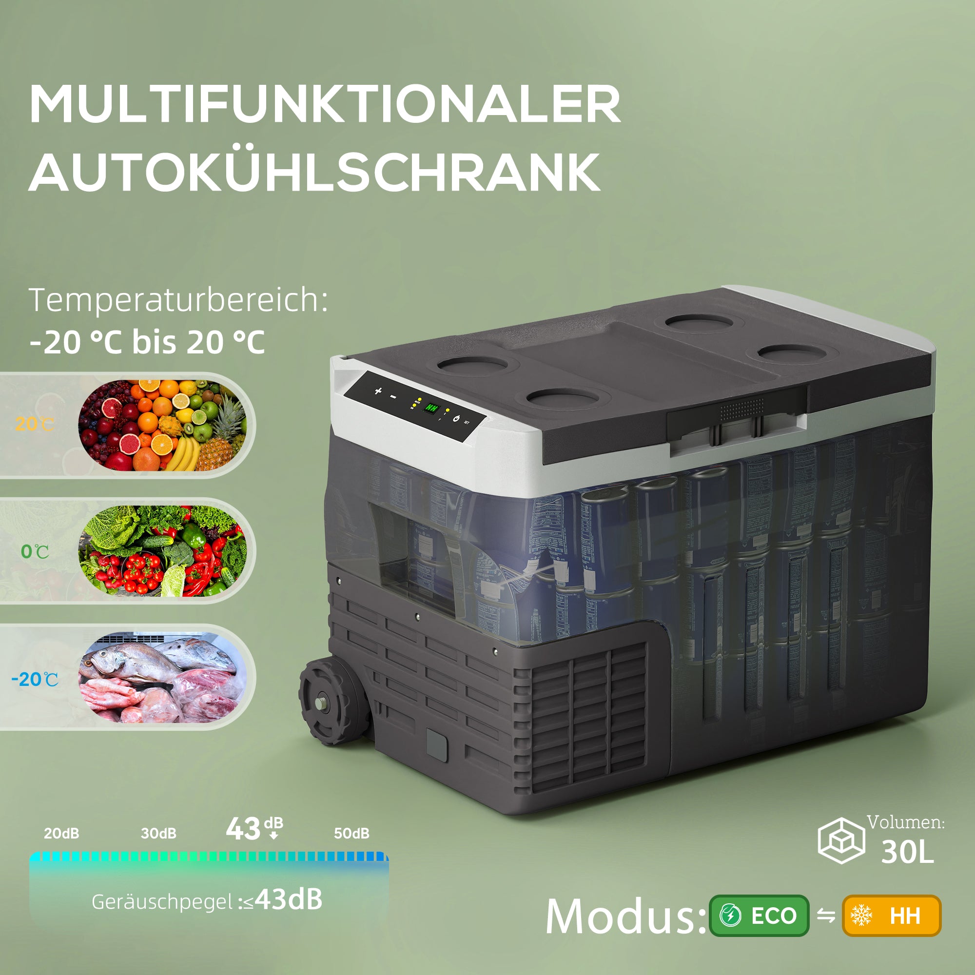 30 Liter Compressor Cooler Box Electric Fridge with LED ECO Mode Connection Cooling Function Freezer Box Thermobox Mini Refrigerator 12/230 Volt for Car Socket Truck Camping Black