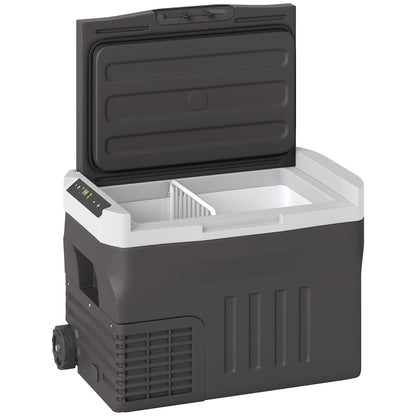 30 Liter Compressor Cooler Box Electric Fridge with LED ECO Mode Connection Cooling Function Freezer Box Thermobox Mini Refrigerator 12/230 Volt for Car Socket Truck Camping Black