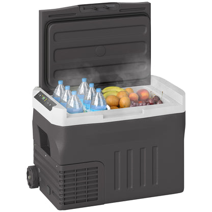 30 Liter Compressor Cooler Box Electric Fridge with LED ECO Mode Connection Cooling Function Freezer Box Thermobox Mini Refrigerator 12/230 Volt for Car Socket Truck Camping Black