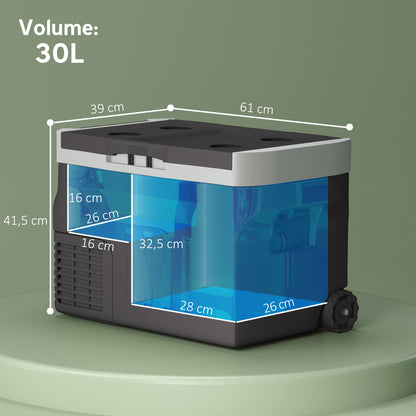 30 Liter Compressor Cooler Box Electric Fridge with LED ECO Mode Connection Cooling Function Freezer Box Thermobox Mini Refrigerator 12/230 Volt for Car Socket Truck Camping Black