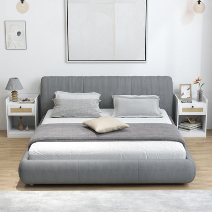 Set of 2 Bedside Tables with Rattan Front Drawer Nightstands for Bedroom Home Room 40x40x53 cm White