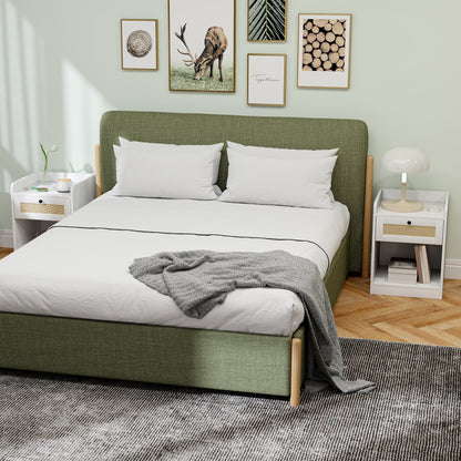 Set of 2 Bedside Tables with Rattan Front Drawer Nightstands for Bedroom Home Room 40x40x53 cm White