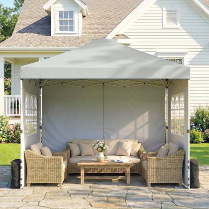 10'x10' Waterproof Height-Adjustable Pop-Up Canopy — 3 Sidewalls, Windows & Vents, UV50+, Folding Party Tent with Rolling Carry Bag, Light Gray