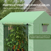 Garden Greenhouse PE, Balcony Greenhouse, Reinforced 135 g/m² Tarpaulin, Steel Frame, Roll-Up Zipper Door, for Vegetables Plants Flowers, Indoor and Outdoor, 200 x 140 x 200 cm, Green