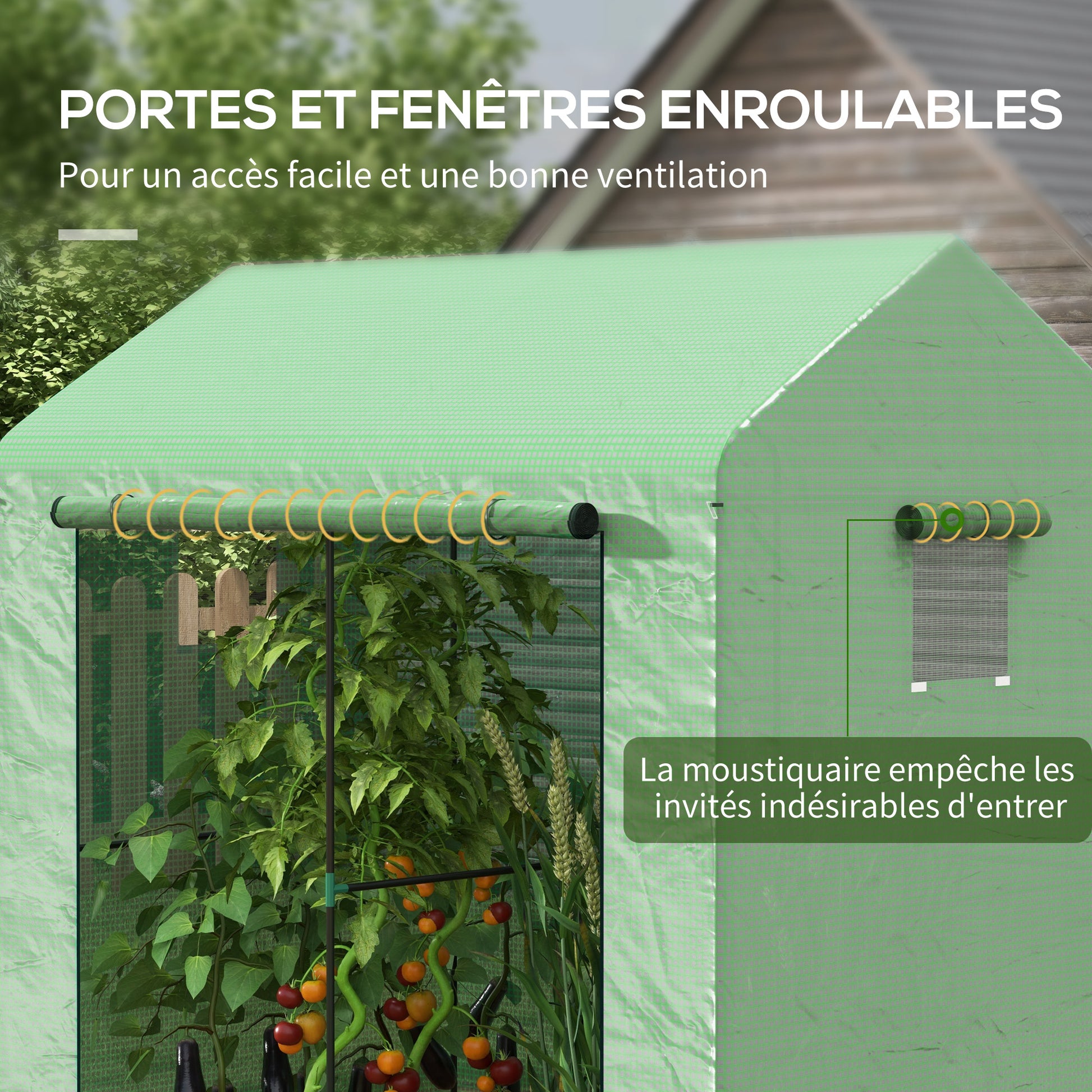 Garden Greenhouse PE, Balcony Greenhouse, Reinforced 135 g/m² Tarpaulin, Steel Frame, Roll-Up Zipper Door, for Vegetables Plants Flowers, Indoor and Outdoor, 200 x 140 x 200 cm, Green
