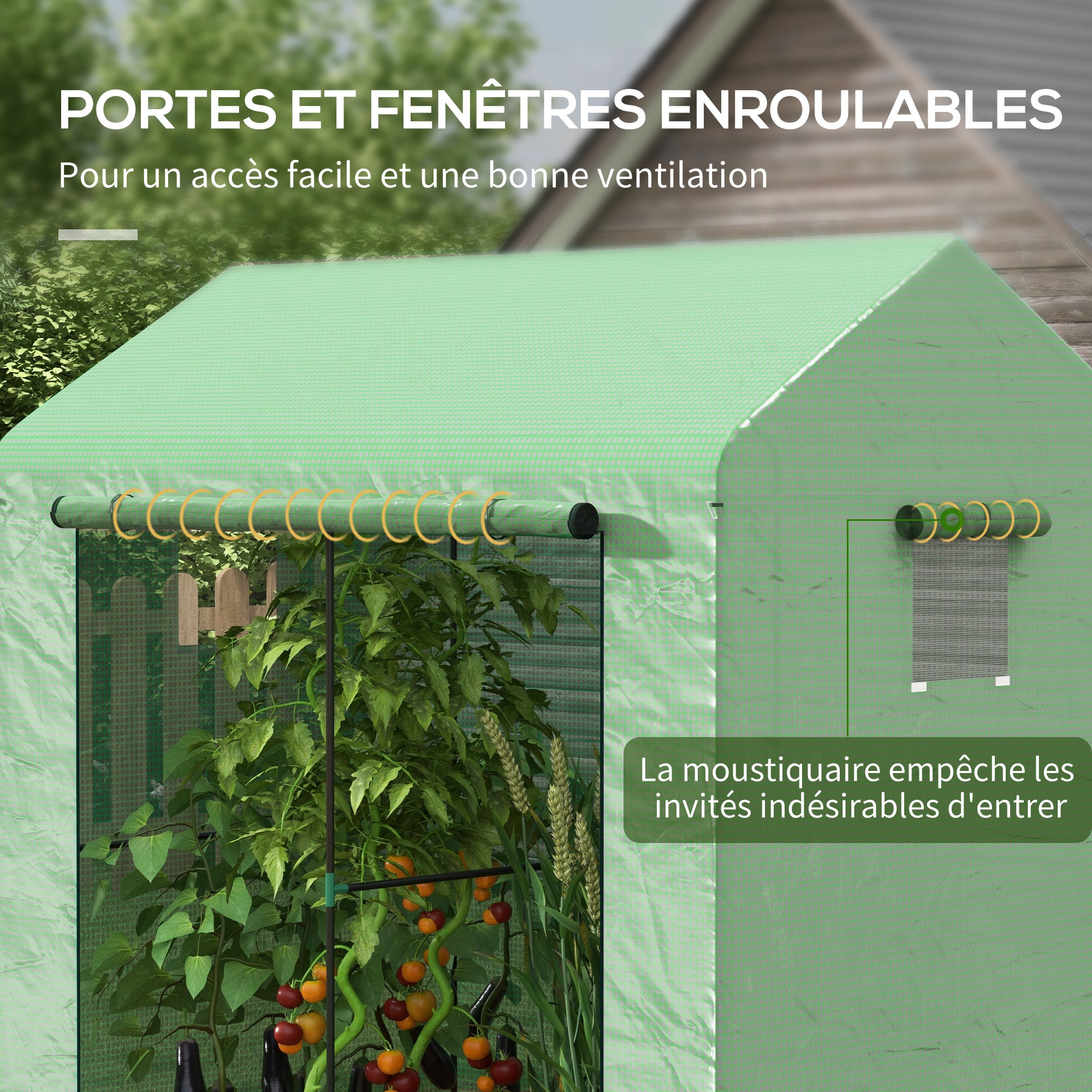 Garden Greenhouse PE, Balcony Greenhouse, Reinforced 135 g/m² Tarpaulin, Steel Frame, Roll-Up Zipper Door, for Vegetables Plants Flowers, Indoor and Outdoor, 200 x 140 x 200 cm, Green