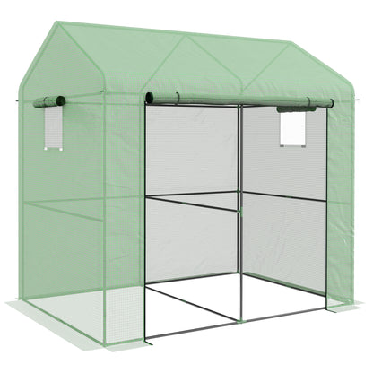 Garden Greenhouse PE, Balcony Greenhouse, Reinforced 135 g/m² Tarpaulin, Steel Frame, Roll-Up Zipper Door, for Vegetables Plants Flowers, Indoor and Outdoor, 200 x 140 x 200 cm, Green