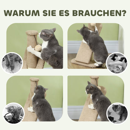 Scratching Post 54 cm High Scratching Post with Play Ball, Sisal Cat Scratching Post Cat Tree for Small Cats, Cat Scratching Furniture, Cream White