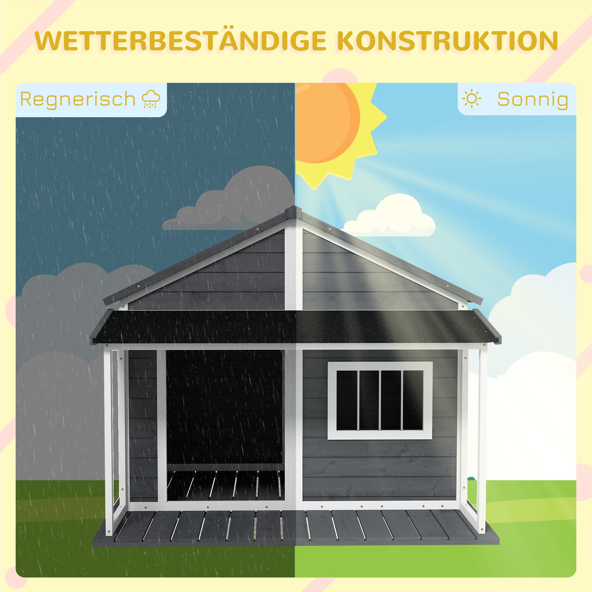Solid Wood Dog House Small Animal House with Terrace Asphalt Roof Outdoor Weatherproof Shelter for Outside Gray 124 x 112 x 105 cm