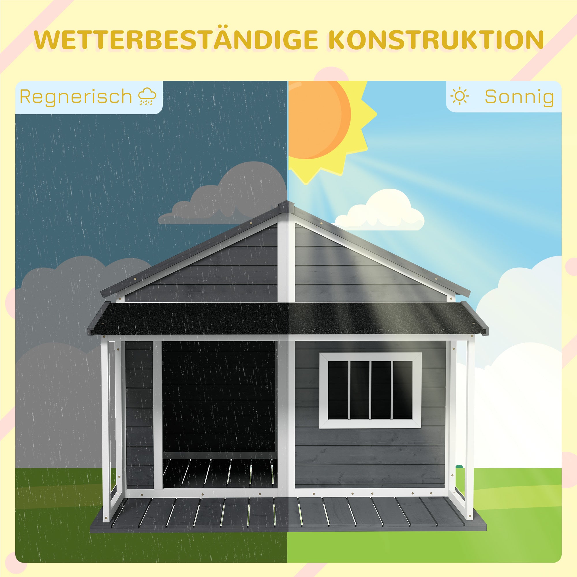 Solid Wood Dog House Small Animal House with Terrace Asphalt Roof Outdoor Weatherproof Shelter for Outside Gray 124 x 112 x 105 cm