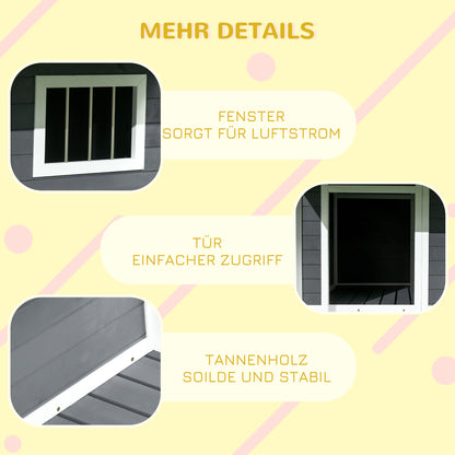 Solid Wood Dog House Small Animal House with Terrace Asphalt Roof Outdoor Weatherproof Shelter for Outside Gray 124 x 112 x 105 cm