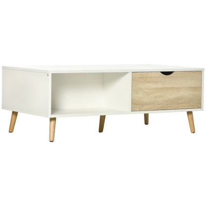 Modern Coffee Table with 2 Drawers and Open Compartments for Office Bedroom Study Room 106x58x39.5 cm White