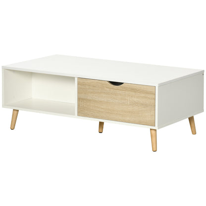 Modern Coffee Table with 2 Drawers and Open Compartments for Office Bedroom Study Room 106x58x39.5 cm White