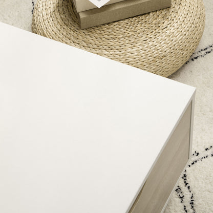 Modern Coffee Table with 2 Drawers and Open Compartments for Office Bedroom Study Room 106x58x39.5 cm White