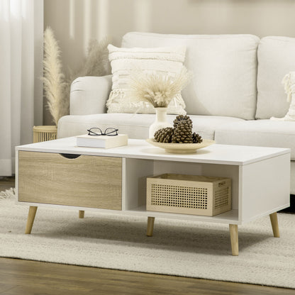 Modern Coffee Table with 2 Drawers and Open Compartments for Office Bedroom Study Room 106x58x39.5 cm White