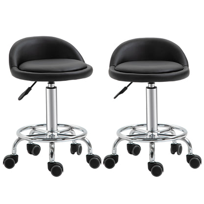Set of 2 rolling stools swivel work stool 360° - adjustable seat 47-62H cm, ergonomic backrest - chrome-plated steel black synthetic coating