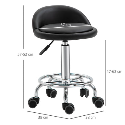 Set of 2 rolling stools swivel work stool 360° - adjustable seat 47-62H cm, ergonomic backrest - chrome-plated steel black synthetic coating