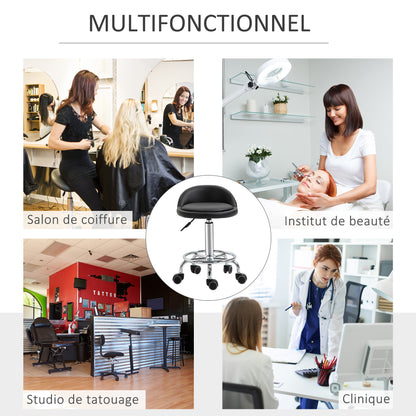 Set of 2 rolling stools swivel work stool 360° - adjustable seat 47-62H cm, ergonomic backrest - chrome-plated steel black synthetic coating