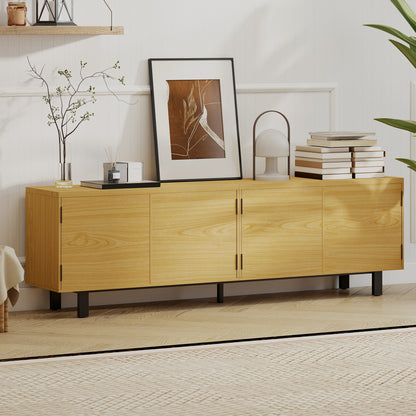 71 in (180 cm) TV Stand — Natural Wood Effect Cabinet for TVs up to 82 in, 4 Push-to-Open Doors