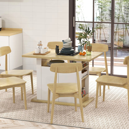 Central Island Dining Table Kitchen Storage Furniture Table with Large Worktop 4-6 People - 4-Door Cupboard and Shelves - Wood - dim. 110L x 70W x 75.5H cm white and natural