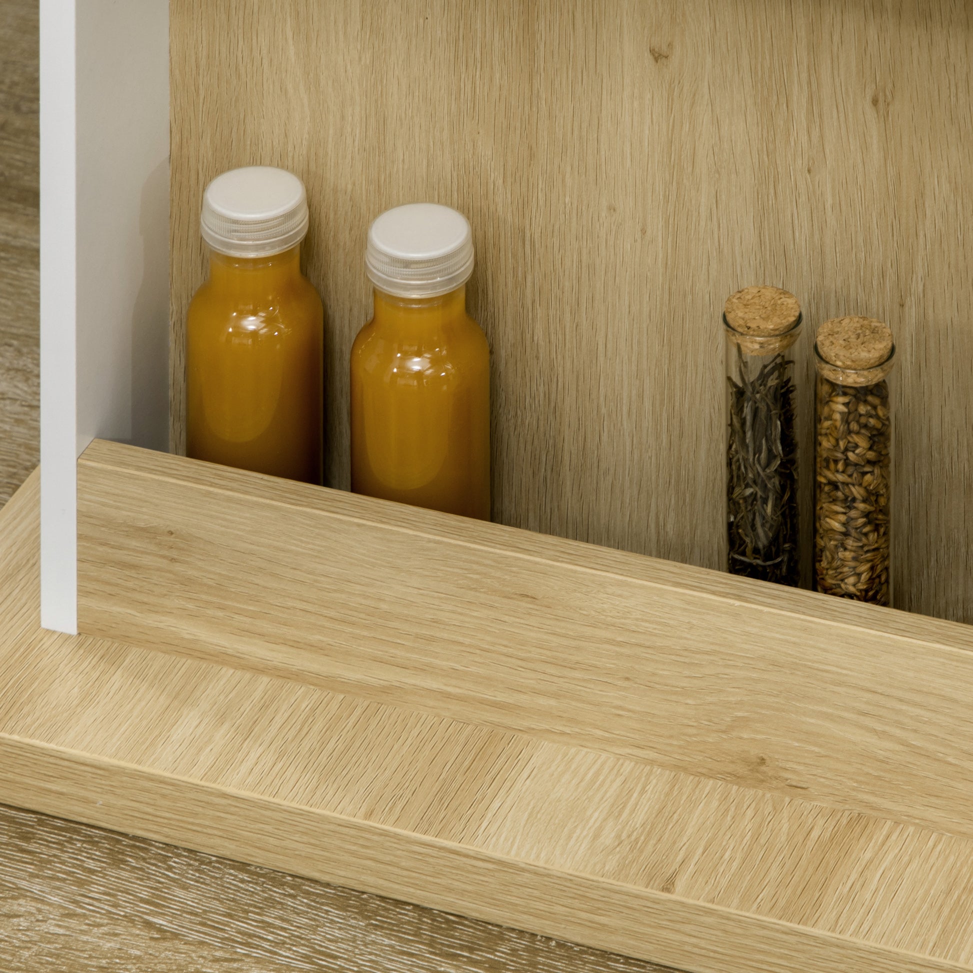 Central Island Dining Table Kitchen Storage Furniture Table with Large Worktop 4-6 People - 4-Door Cupboard and Shelves - Wood - dim. 110L x 70W x 75.5H cm white and natural
