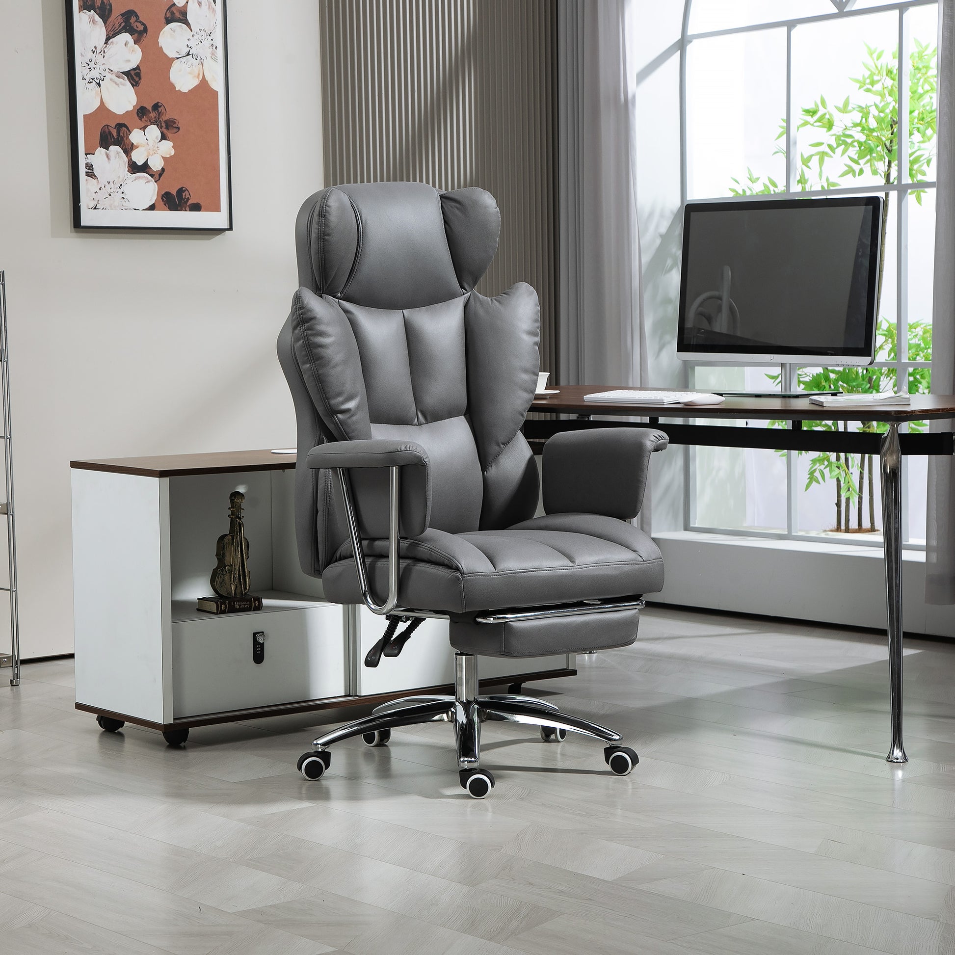 Office Chair with Reclining Function, Ergonomic Desk Chair, Height Adjustable Swivel Chair with Footrest, Padded, Weight Capacity up to 120 kg, for Office, Study, Dark Gray