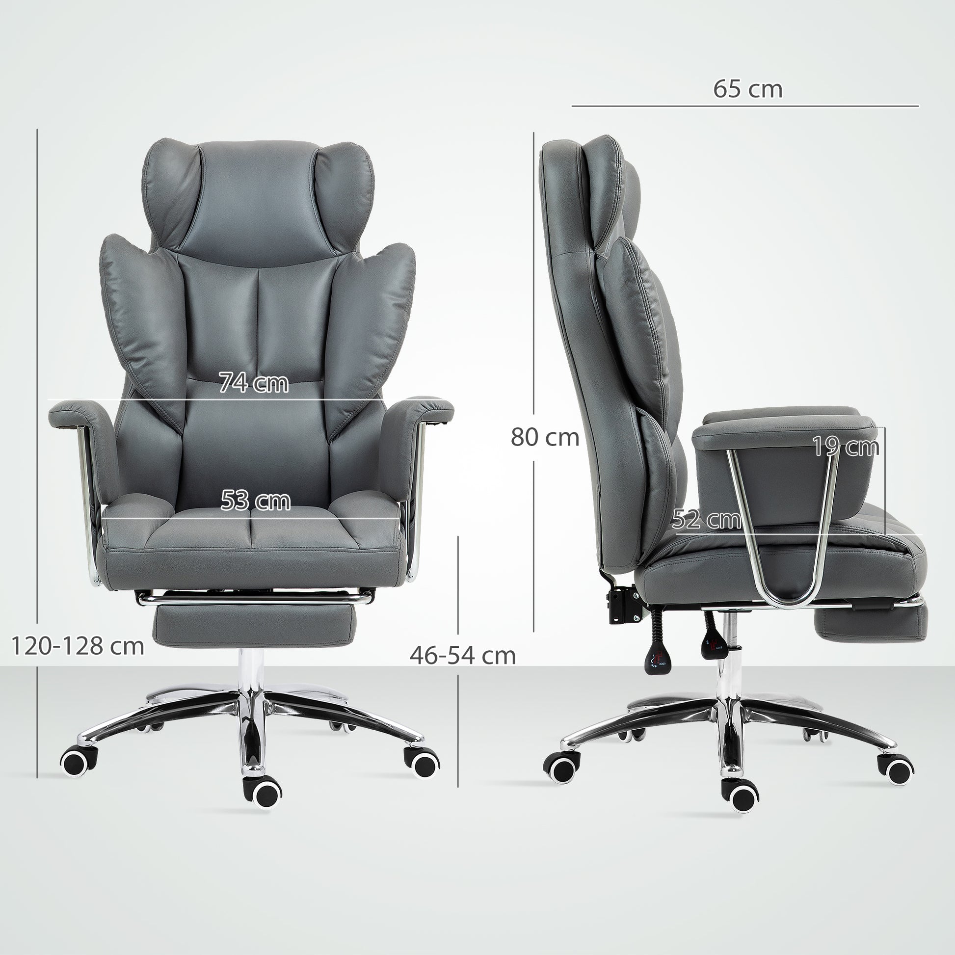 Office Chair with Reclining Function, Ergonomic Desk Chair, Height Adjustable Swivel Chair with Footrest, Padded, Weight Capacity up to 120 kg, for Office, Study, Dark Gray